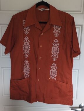 Vintage Romani Orange Button-down Shirt With Embroidery